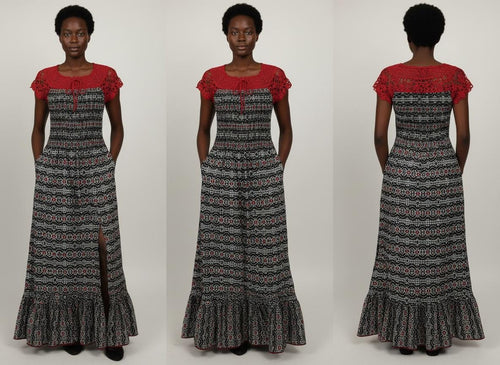 Crimson Bloom Crochet Maxi Dress