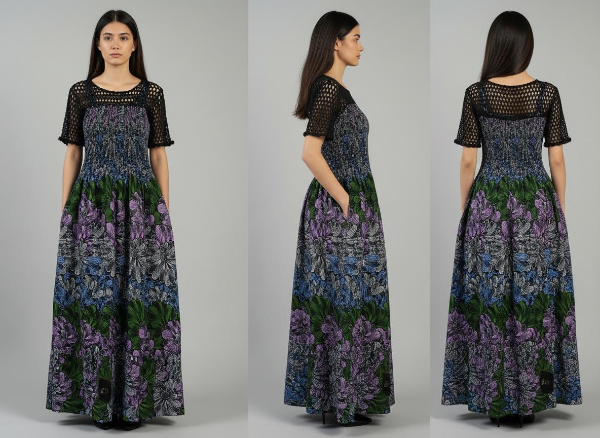 Boho Garden Maxi Dress with Crochet Bodice
