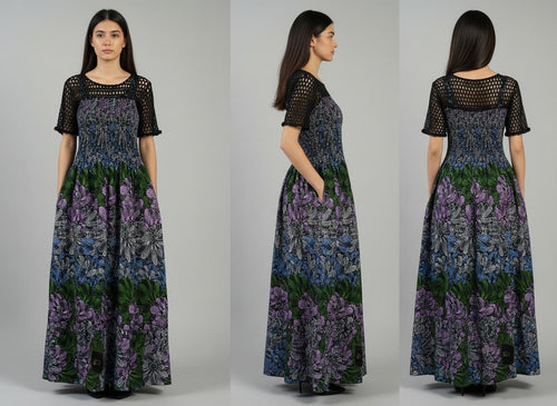 Boho Garden Maxi Dress with Crochet Bodice