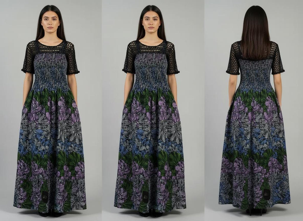 Boho Garden Maxi Dress with Crochet Bodice