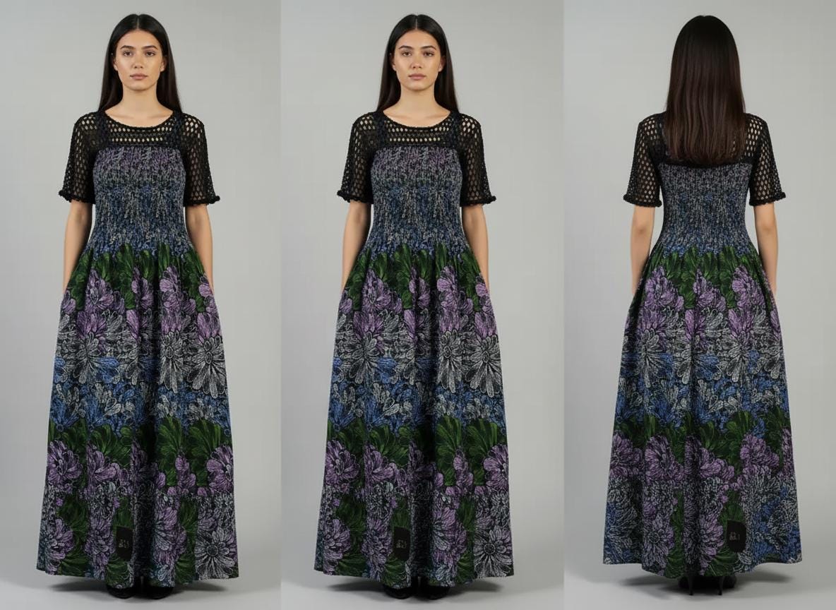 Boho Garden Maxi Dress with Crochet Bodice
