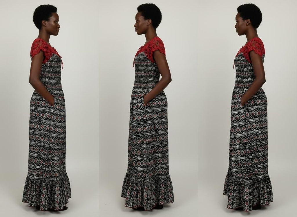 Crimson Bloom Crochet Maxi Dress