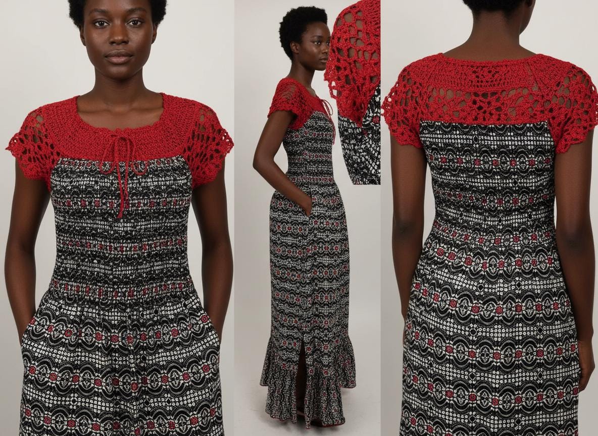 Crimson Bloom Crochet Maxi Dress