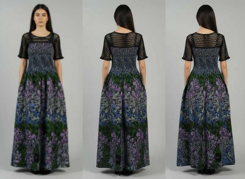 Boho Garden Maxi Dress with Crochet Bodice