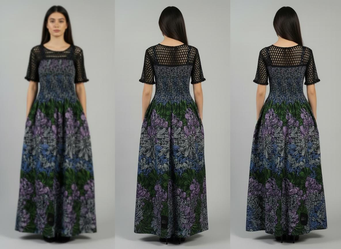 Boho Garden Maxi Dress with Crochet Bodice