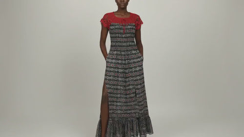 Crimson Bloom Crochet Maxi Dress